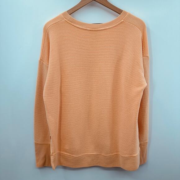 Athleta Coaster Luxe Waffle Knit Long Sleeve Sweatshirt in Light Orange Size L - Picture 3 of 7